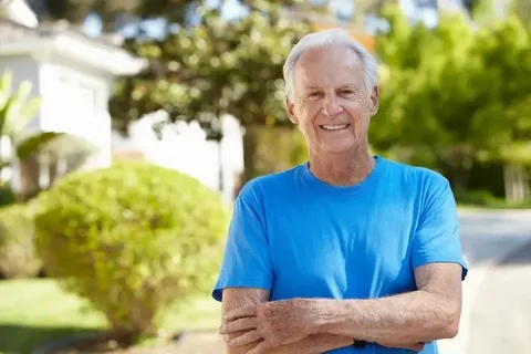 Happy, well-rested man in his 60s, enjoying a peaceful morning thanks to prostate health support.